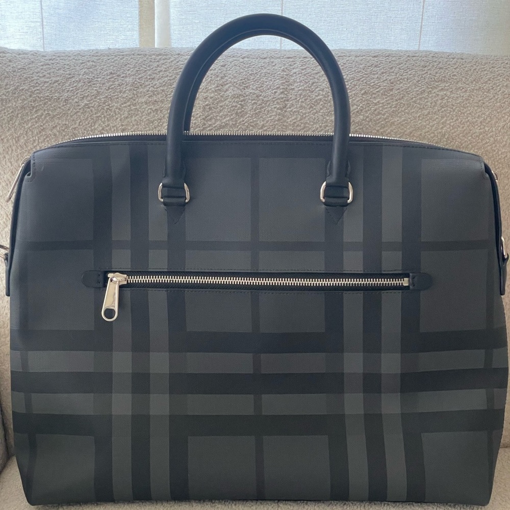 Burberry Grey Plaid Briefcase